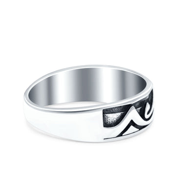 Mountains & Sun Oxidized Band Solid 925 Sterling Silver Thumb Ring (6mm)